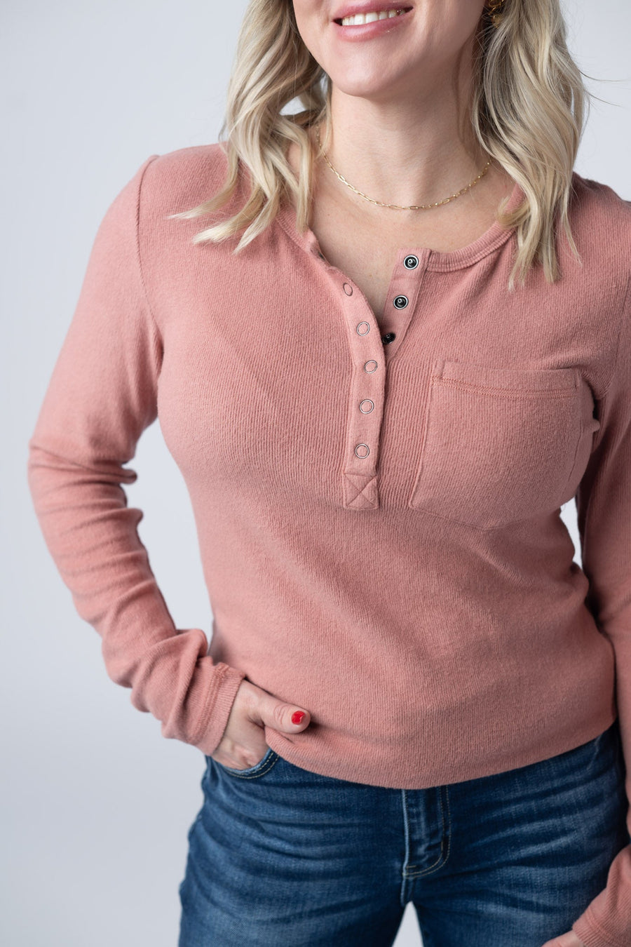WAREHOUSE Georgia Long Sleeve Top - Rose