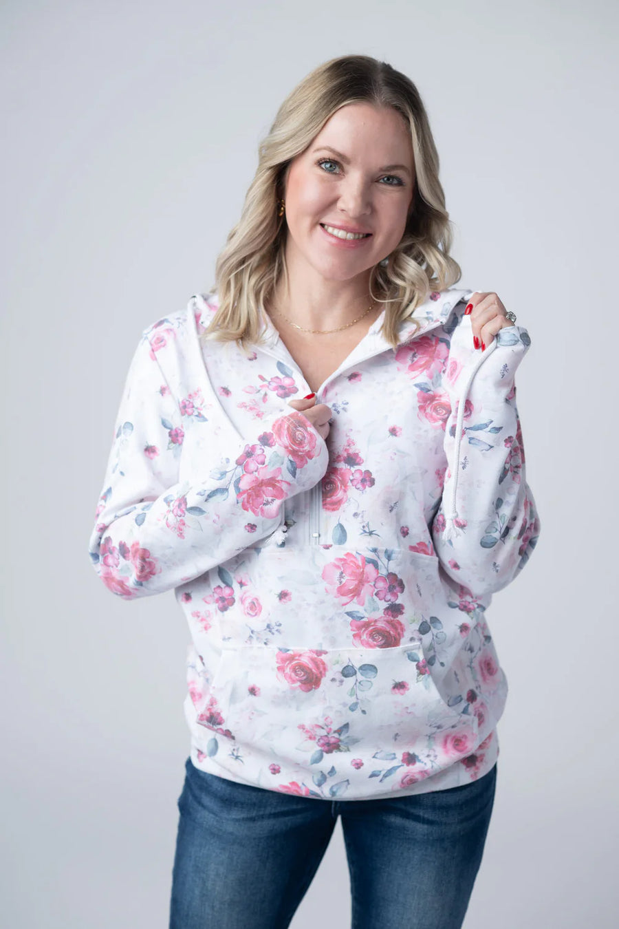 HalfZip Hoodie - Pink Bloom