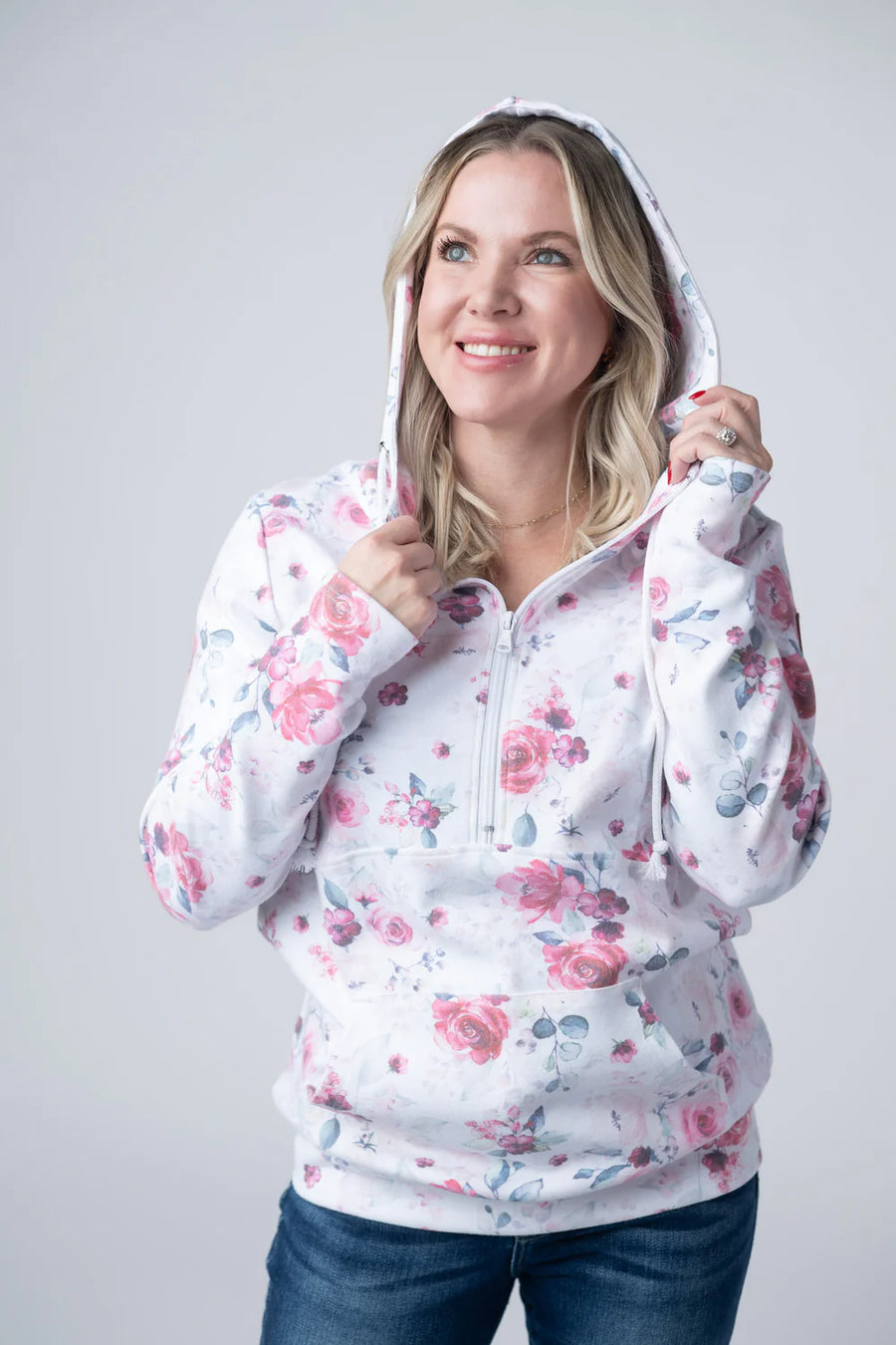 HalfZip Hoodie - Pink Bloom