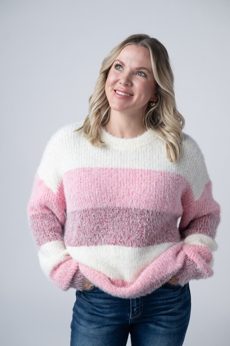 WAREHOUSE Cozy Block Sweater - VDay Stripes