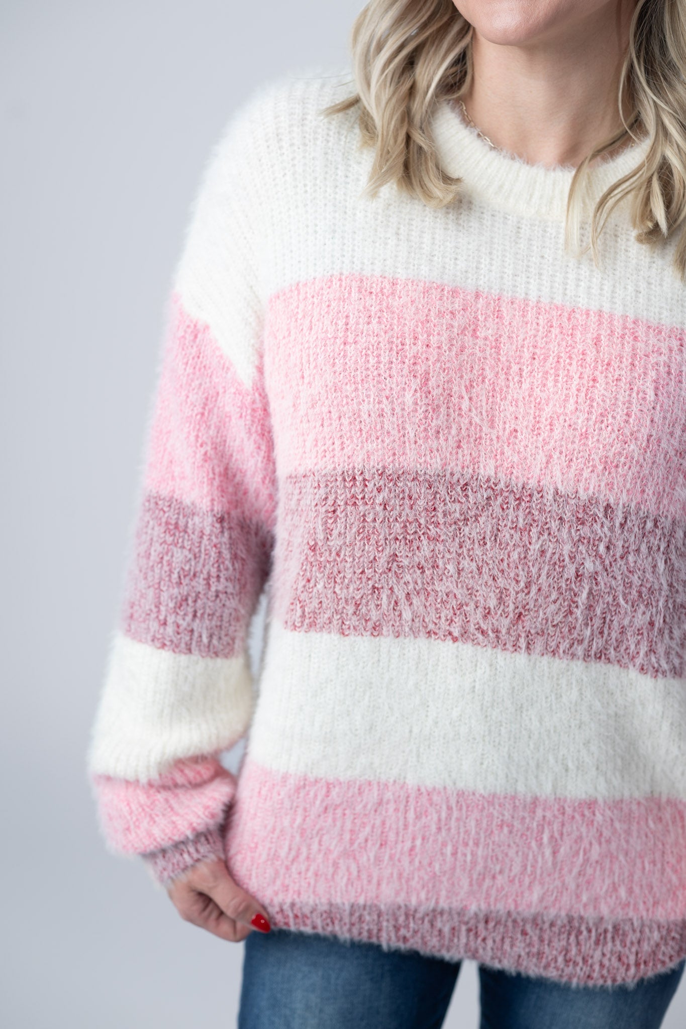 WAREHOUSE Cozy Block Sweater - VDay Stripes