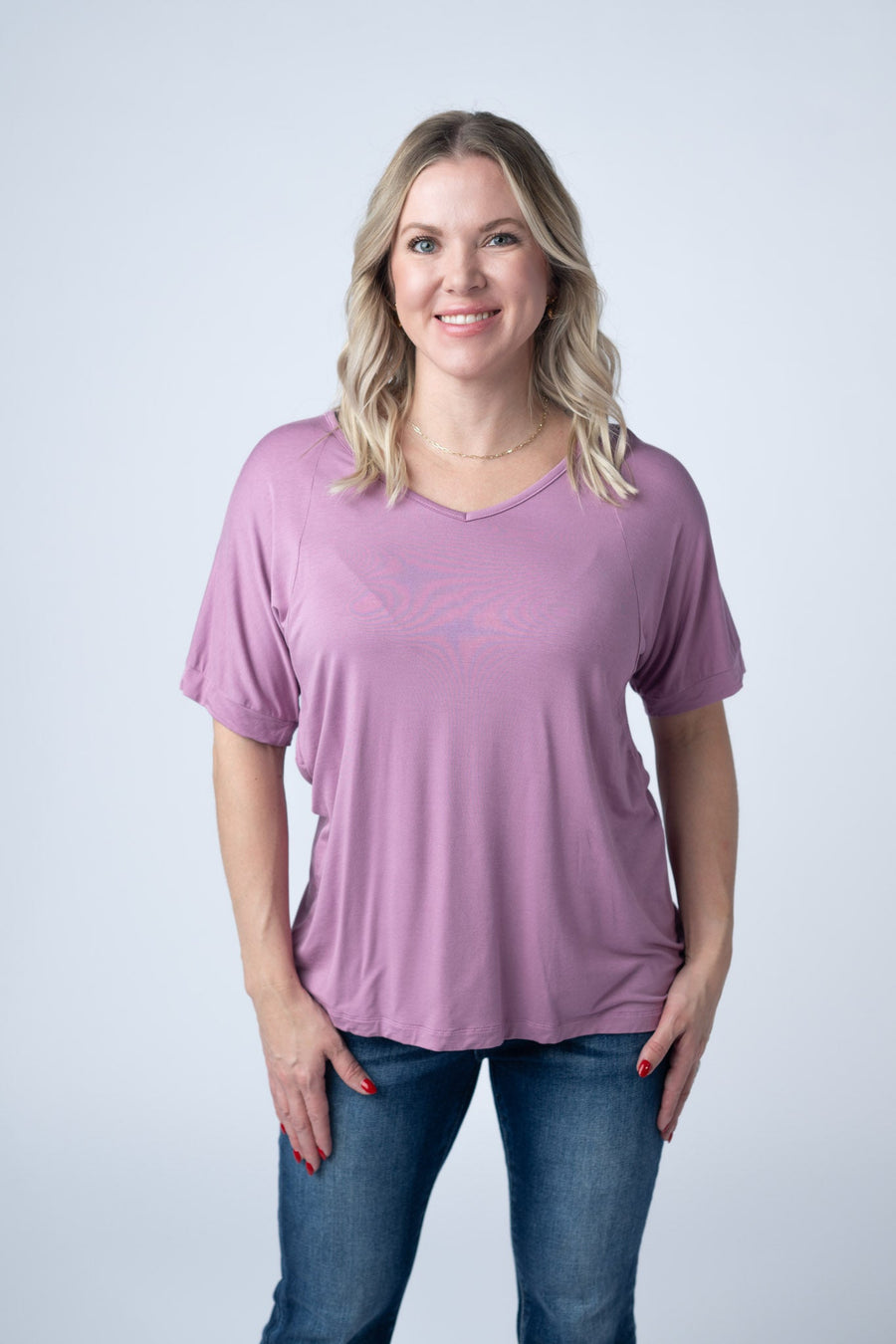 WAREHOUSE Bamboo V Neck Tee - Pink