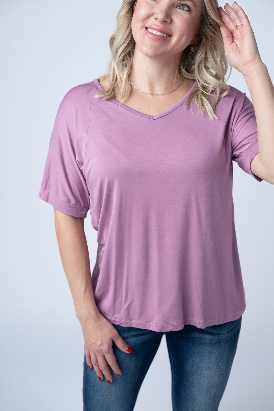 WAREHOUSE Bamboo V Neck Tee - Pink