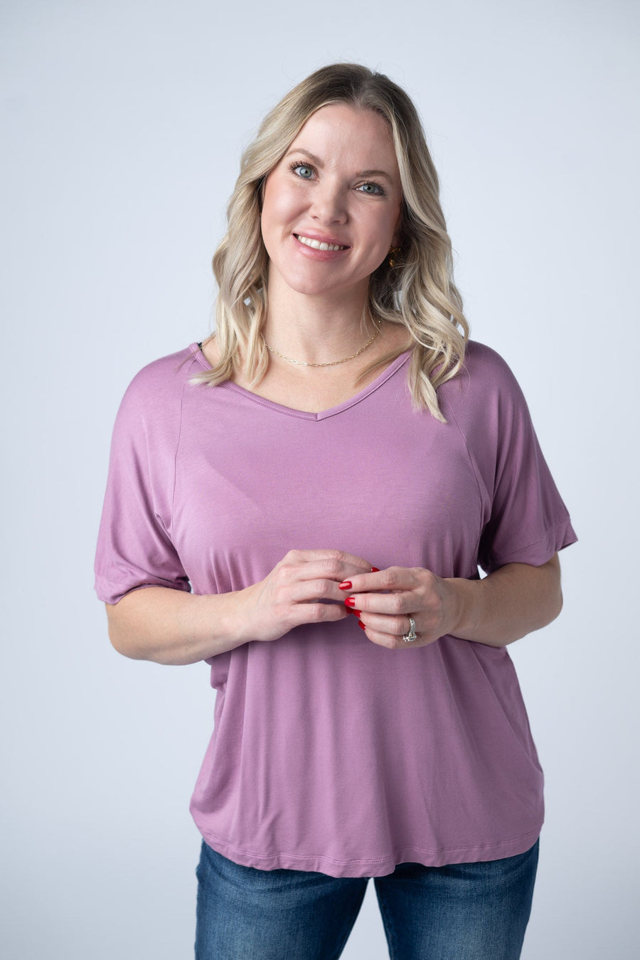 WAREHOUSE Bamboo V Neck Tee - Pink