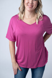 WAREHOUSE Bamboo V Neck Tee - Magenta