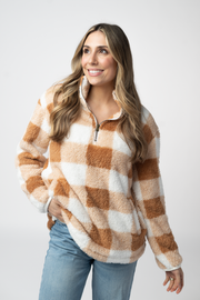 WAREHOUSE ONLY Sherpa Plaid Pullover - Camel