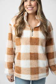 WAREHOUSE ONLY Sherpa Plaid Pullover - Camel