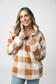 WAREHOUSE ONLY Sherpa Plaid Pullover - Camel