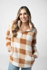 WAREHOUSE ONLY Sherpa Plaid Pullover - Camel