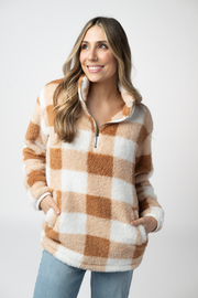 WAREHOUSE ONLY Sherpa Plaid Pullover - Camel