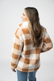 WAREHOUSE ONLY Sherpa Plaid Pullover - Camel