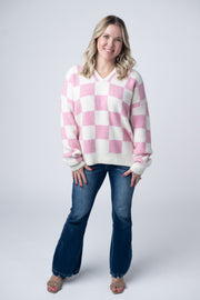 WAREHOUSE Checkered Hoodie - Pink and White