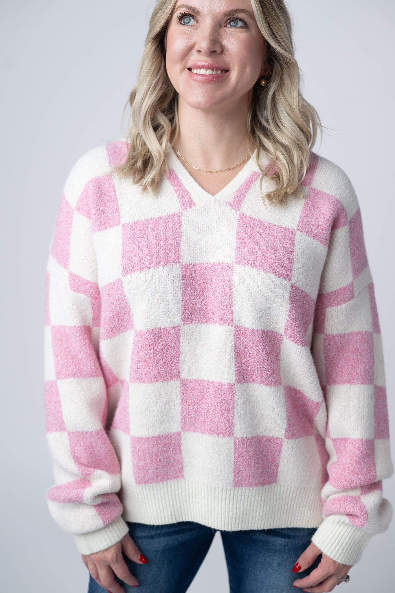 WAREHOUSE Checkered Hoodie - Pink and White
