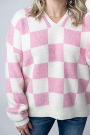 WAREHOUSE Checkered Hoodie - Pink and White
