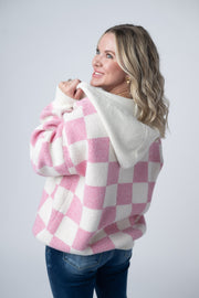 WAREHOUSE Checkered Hoodie - Pink and White