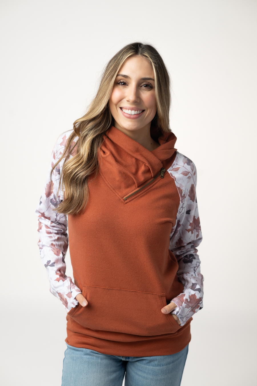 WAREHOUSE ONLY Classic Zoey ZipCowl Sweatshirt - Maple and Fall Foliage