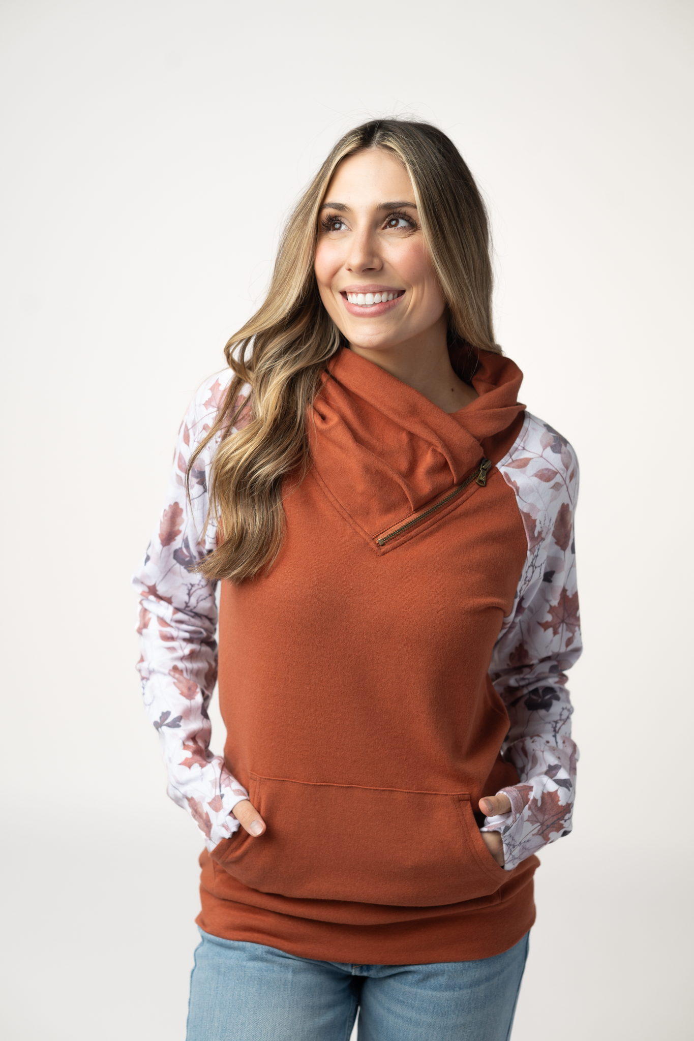 WAREHOUSE ONLY Classic Zoey ZipCowl Sweatshirt - Maple and Fall Foliage