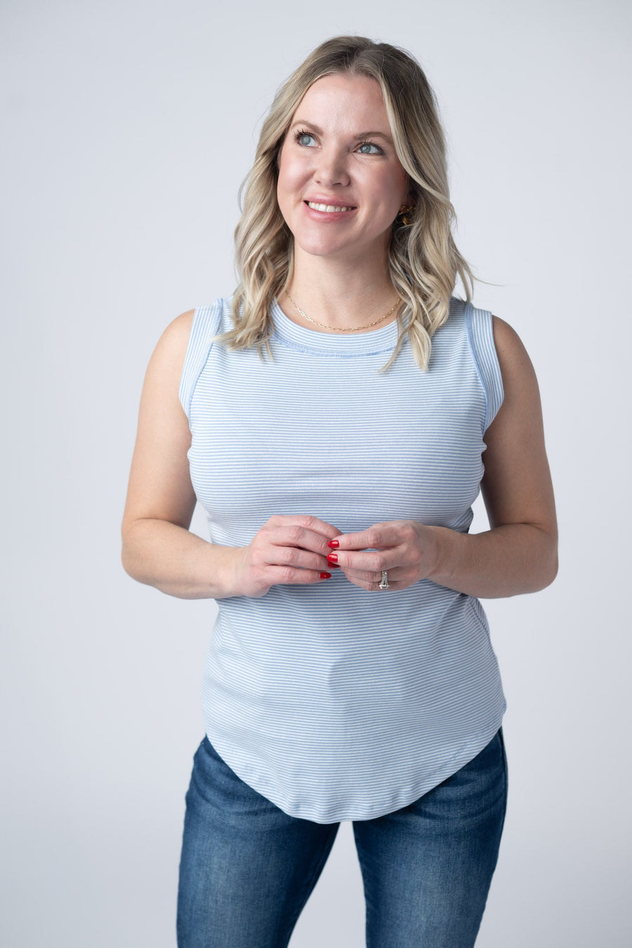 WAREHOUSE Morgan Micro Striped Tank - Periwinkle