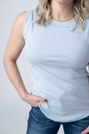 WAREHOUSE Morgan Micro Striped Tank - Periwinkle