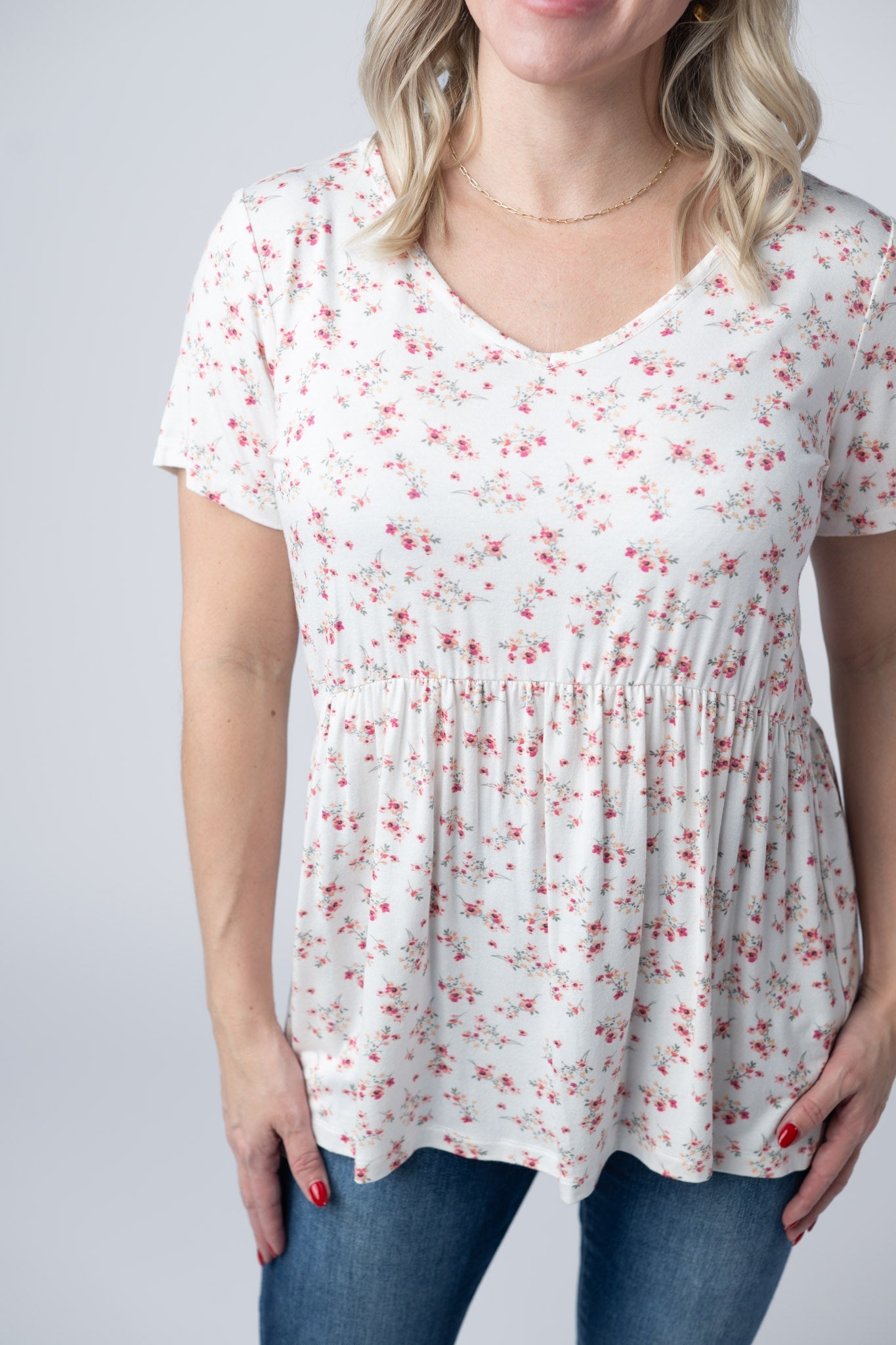 WAREHOUSE Sarah Ruffle Short Sleeve - Micro Pink Floral