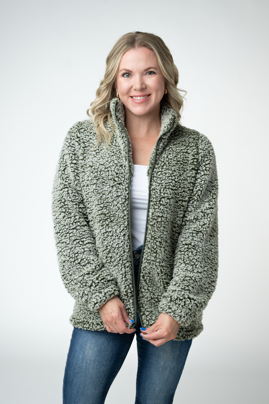 WAREHOUSE ONLY Two Tone Fullzip Sherpa - Olive and White