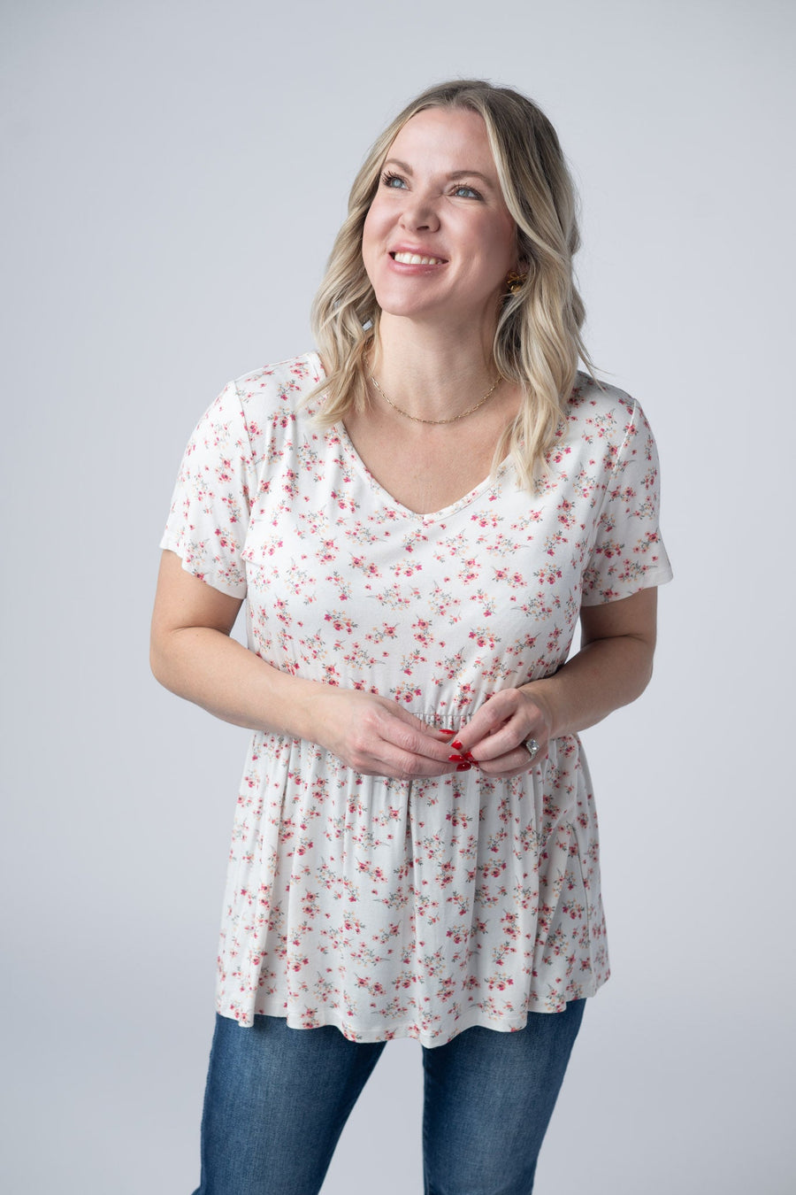 WAREHOUSE Sarah Ruffle Short Sleeve - Micro Pink Floral