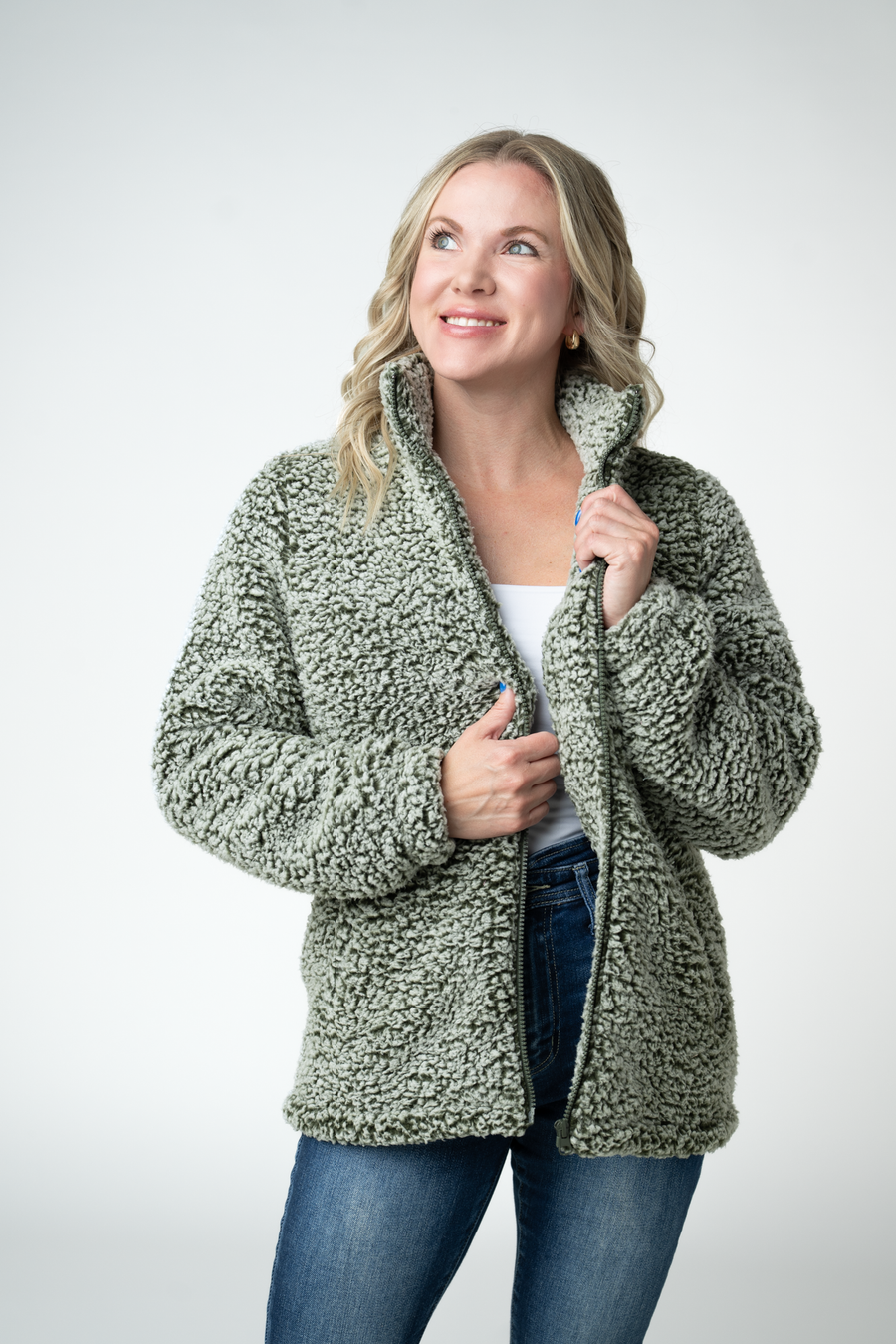 WAREHOUSE ONLY Two Tone Fullzip Sherpa - Olive and White