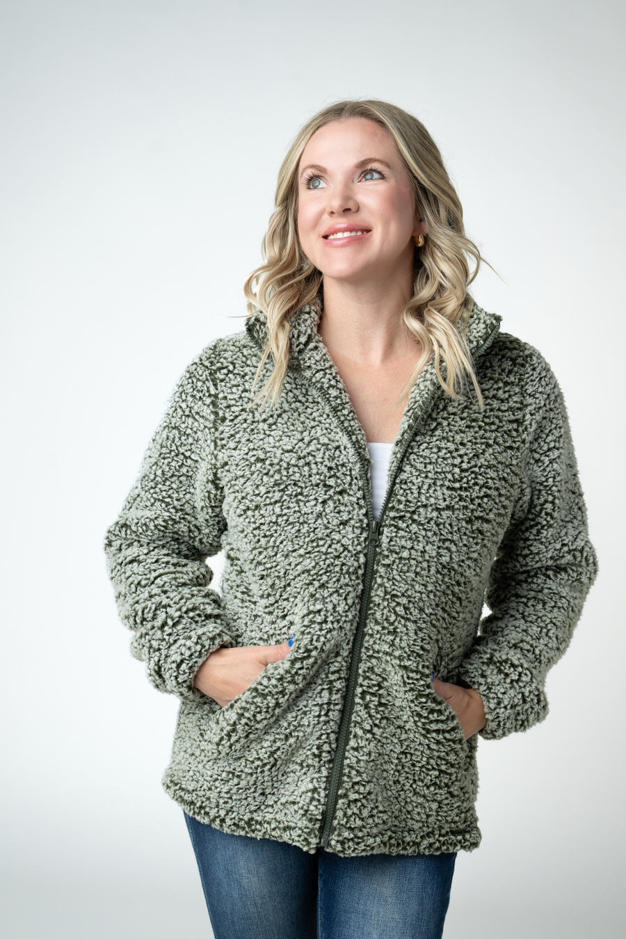 WAREHOUSE ONLY Two Tone Fullzip Sherpa - Olive and White