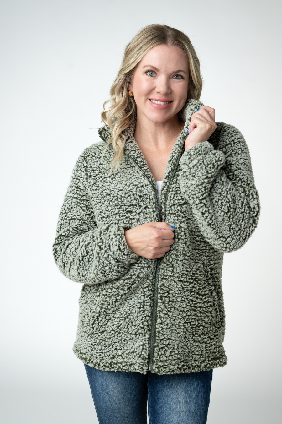 WAREHOUSE ONLY Two Tone Fullzip Sherpa - Olive and White