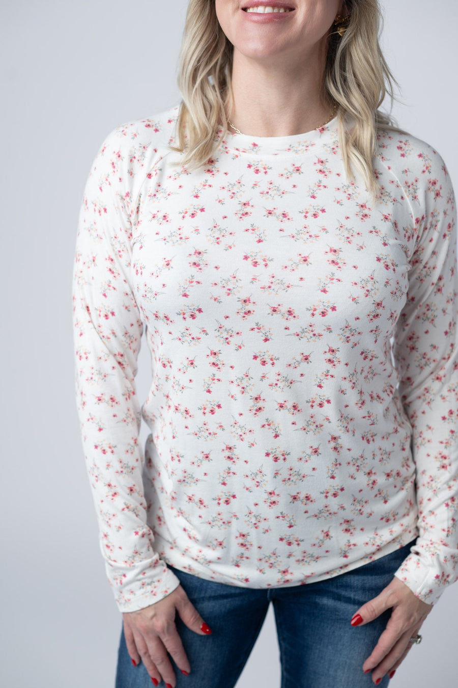 WAREHOUSE Blair Long Sleeve Top - Micro Pink Floral