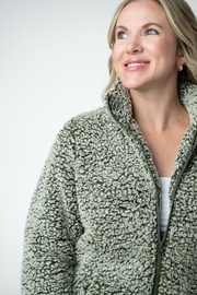 WAREHOUSE ONLY Two Tone Fullzip Sherpa - Olive and White
