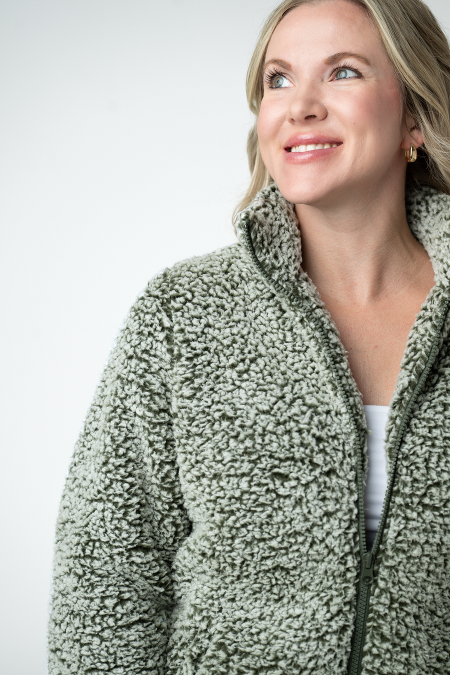 WAREHOUSE ONLY Two Tone Fullzip Sherpa - Olive and White