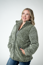 WAREHOUSE ONLY Two Tone Fullzip Sherpa - Olive and White