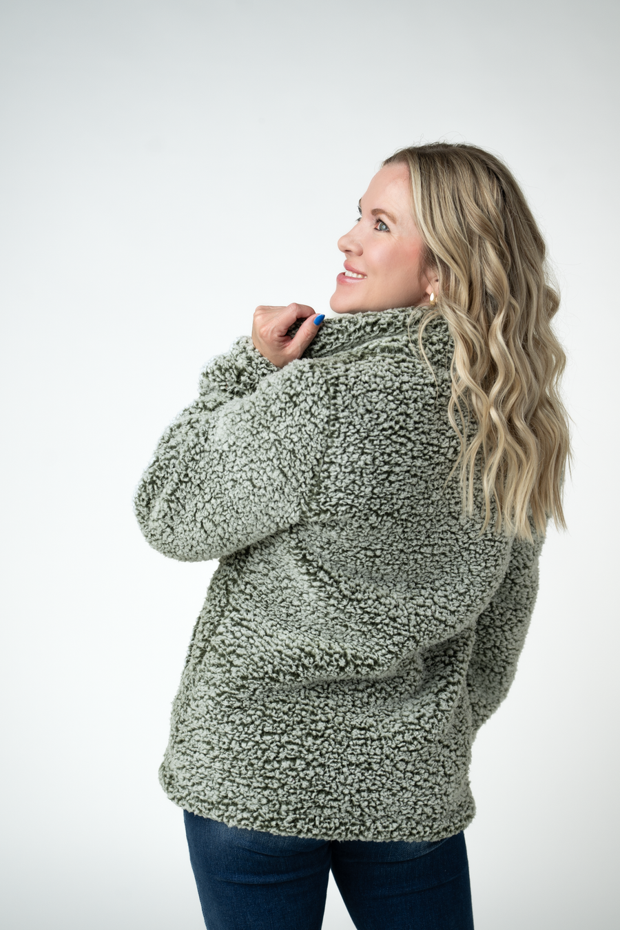 WAREHOUSE ONLY Two Tone Fullzip Sherpa - Olive and White