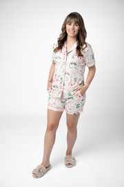 WAREHOUSE ONLY Brooke Top and Shorts Pajama Set - Pink Pine Noel