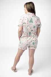 WAREHOUSE ONLY Brooke Top and Shorts Pajama Set - Pink Pine Noel