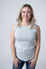 WAREHOUSE Morgan Micro Striped Tank - Grey