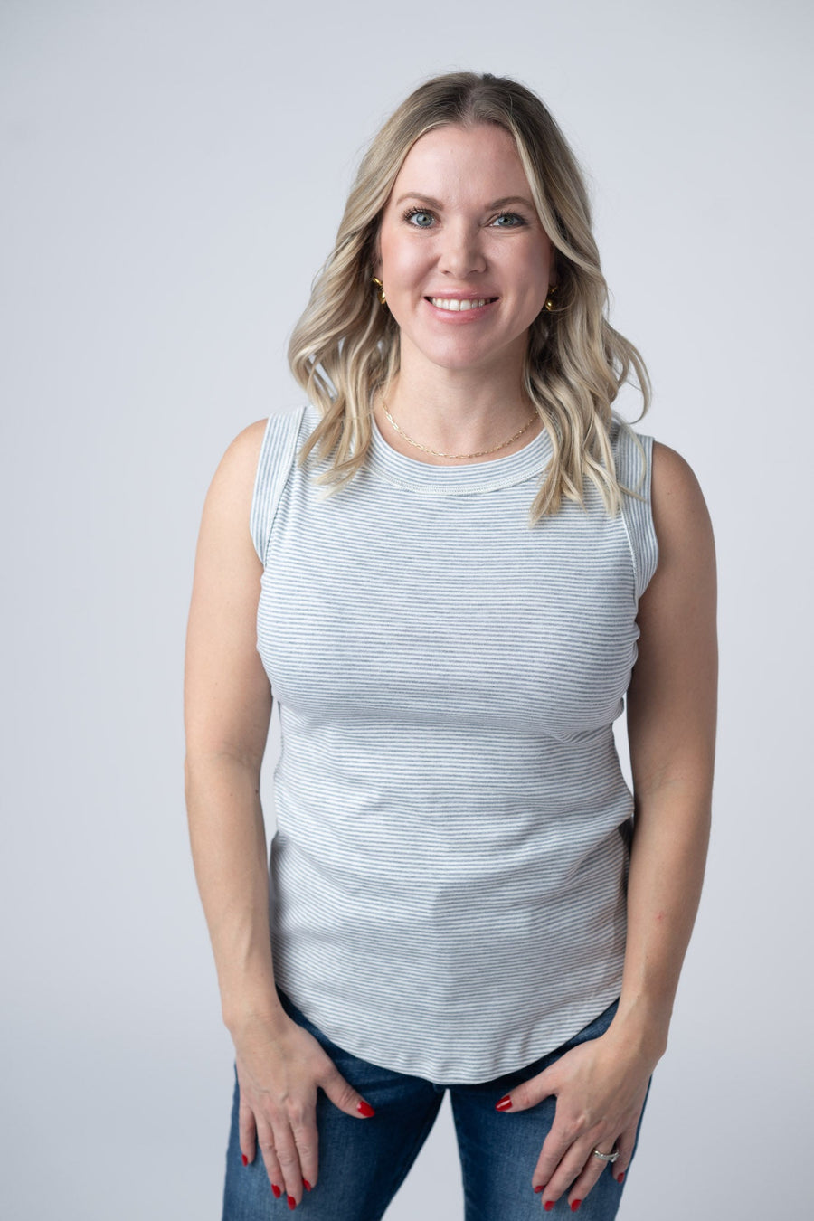 WAREHOUSE Morgan Micro Striped Tank - Grey