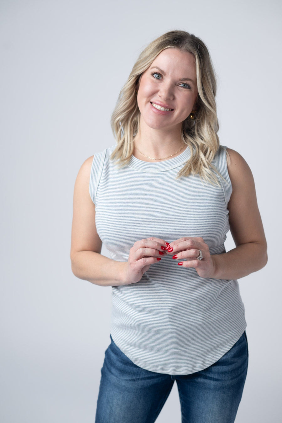 WAREHOUSE Morgan Micro Striped Tank - Grey