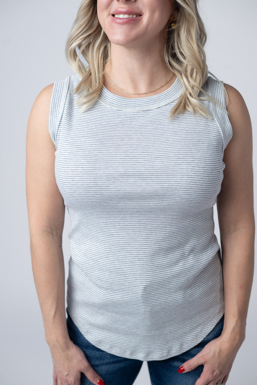 WAREHOUSE Morgan Micro Striped Tank - Grey