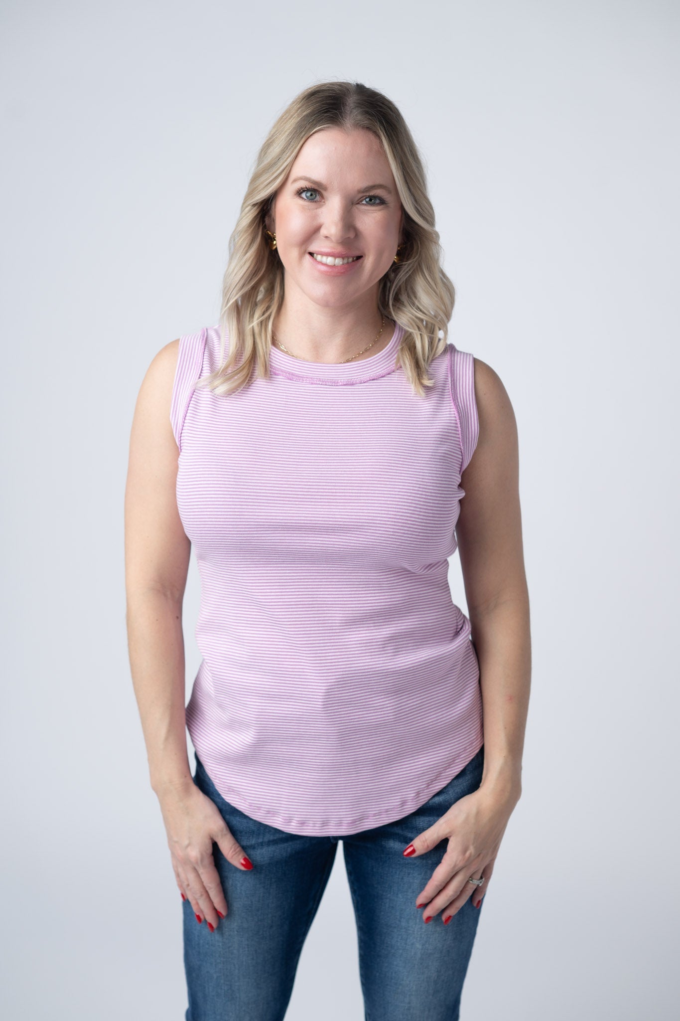 WAREHOUSE Morgan Micro Striped Tank - Orchid