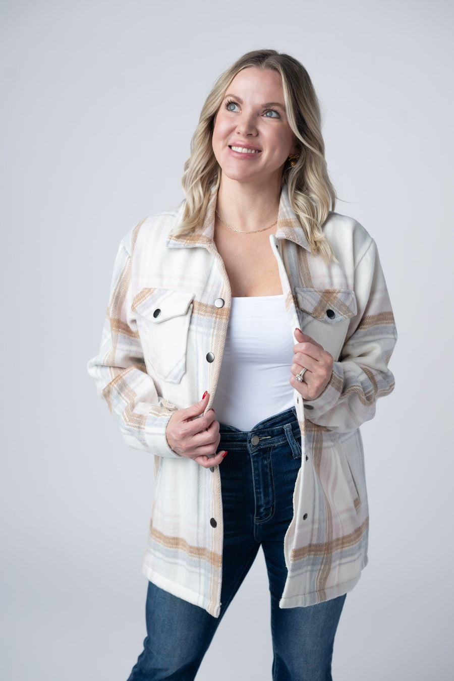 WAREHOUSE Norah Plaid Shacket - Neutral Blush Mix
