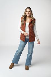 WAREHOUSE ONLY Heather Geometric Hooded Vest - Rust