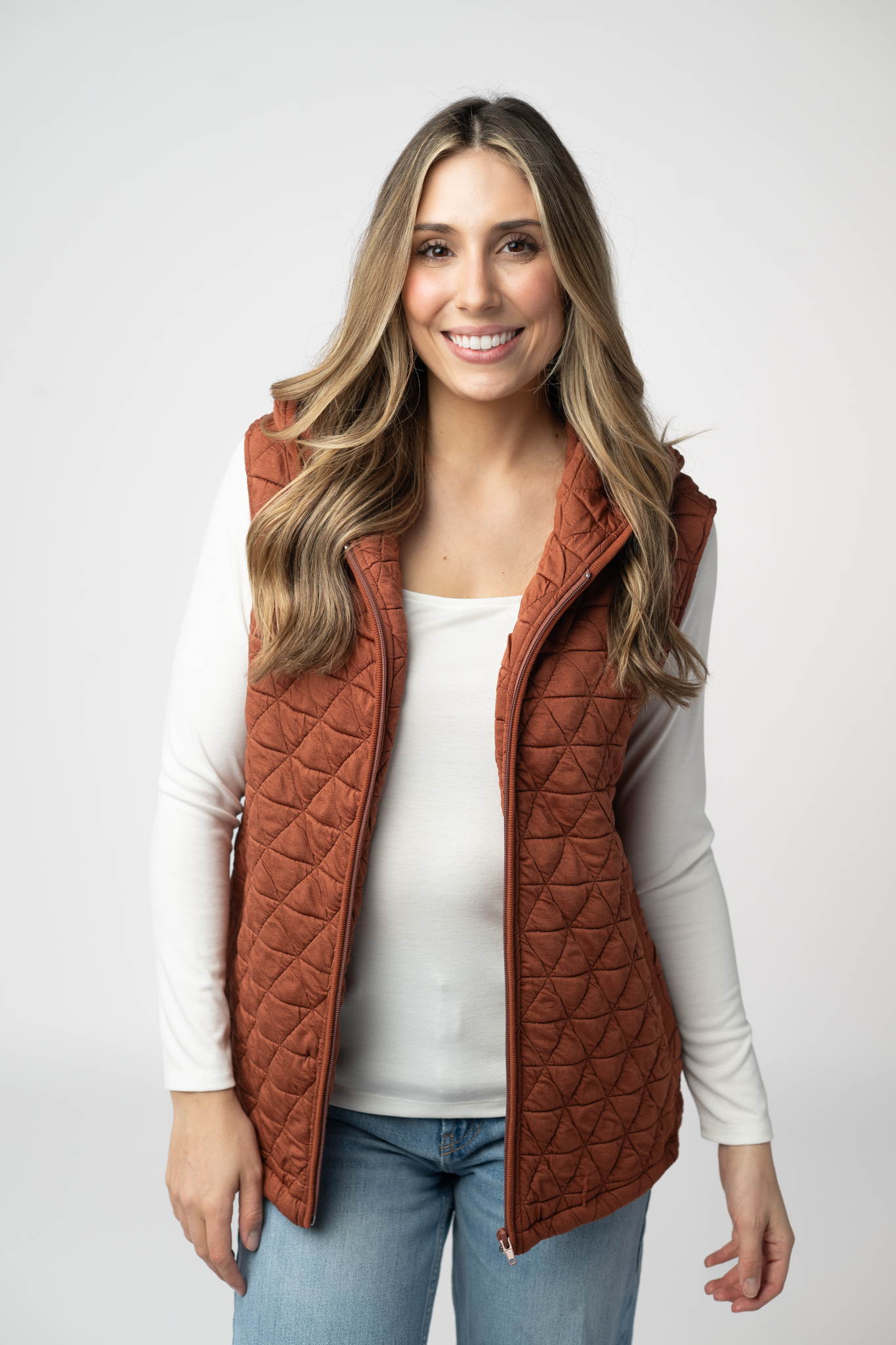 WAREHOUSE ONLY Heather Geometric Hooded Vest - Rust