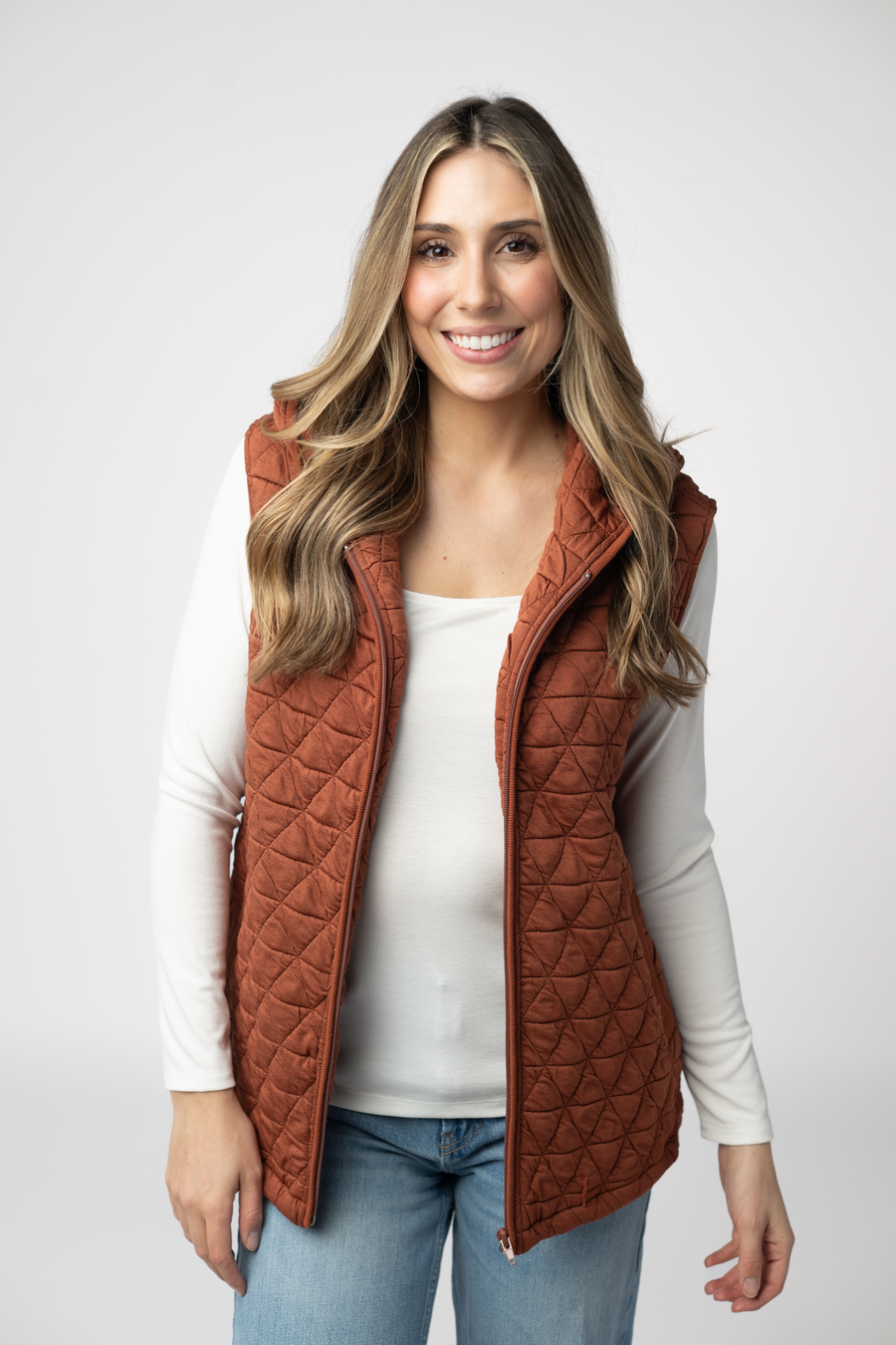 WAREHOUSE ONLY Heather Geometric Hooded Vest - Rust