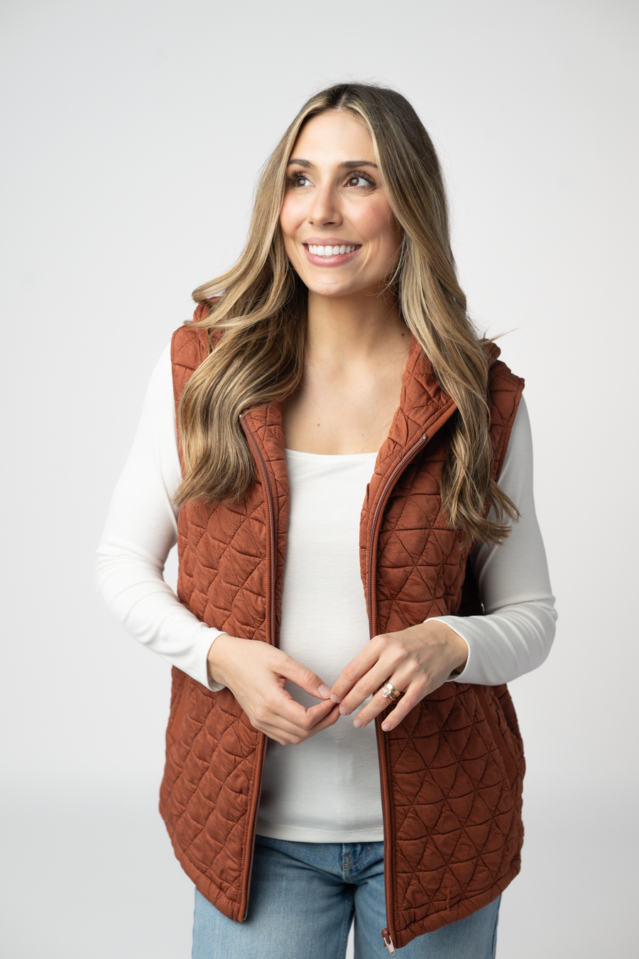 WAREHOUSE ONLY Heather Geometric Hooded Vest - Rust