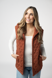 WAREHOUSE ONLY Heather Geometric Hooded Vest - Rust