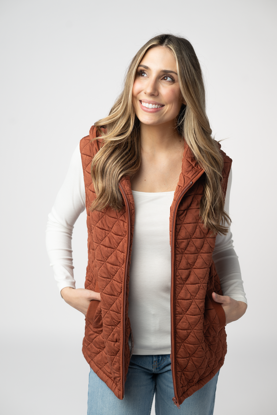 WAREHOUSE ONLY Heather Geometric Hooded Vest - Rust