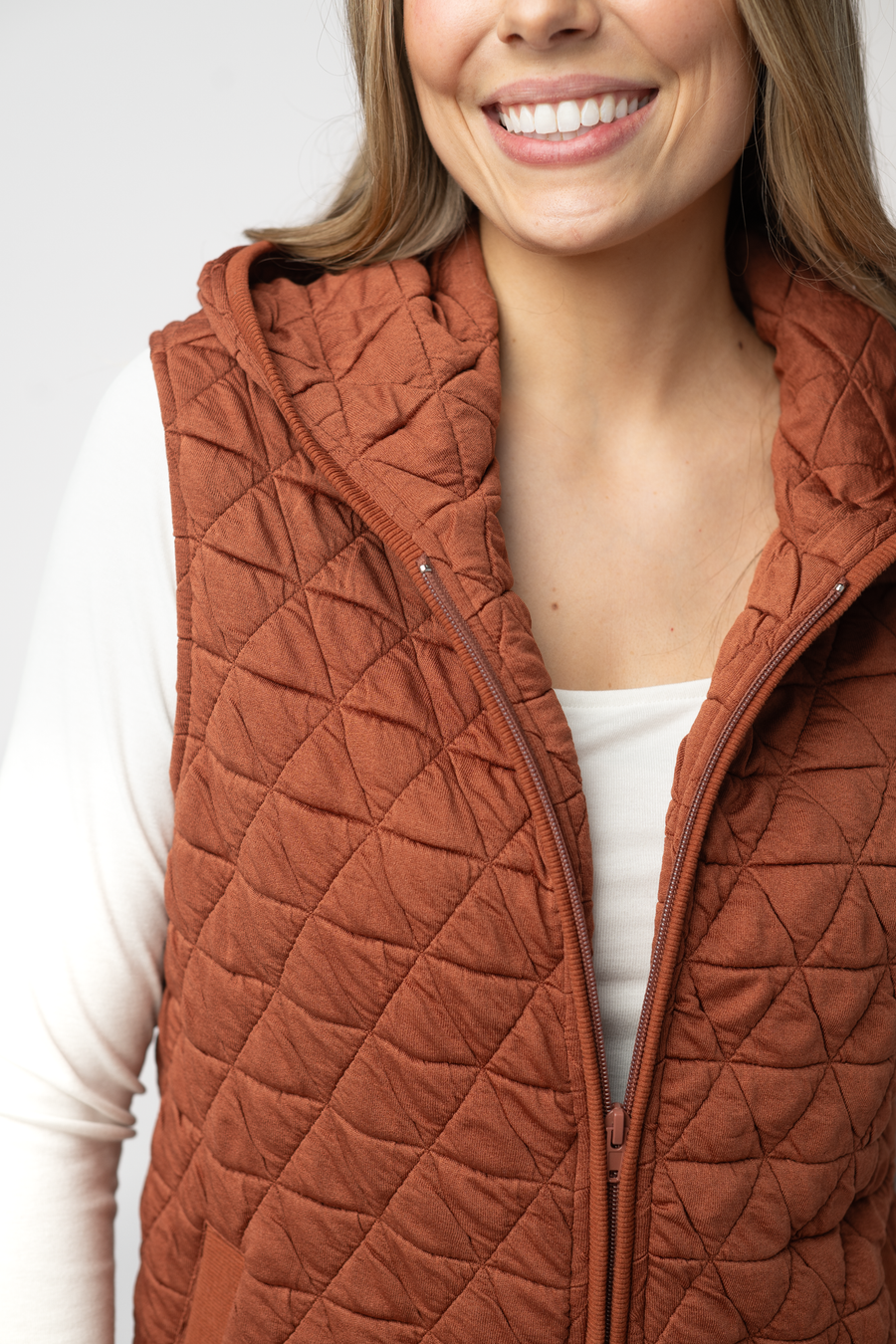 WAREHOUSE ONLY Heather Geometric Hooded Vest - Rust