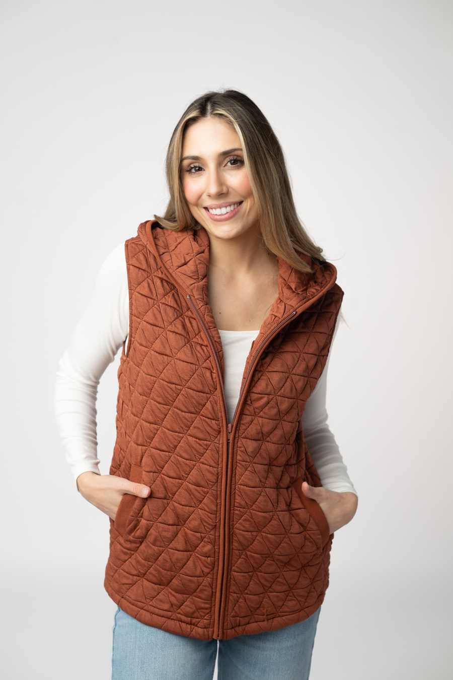 WAREHOUSE ONLY Heather Geometric Hooded Vest - Rust